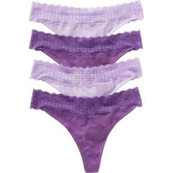 Stringi z koronką (4 pary) bonprix lila - bez. Fioletowe stringi damskie bonprix, z koronki. Za 39.96 zł.