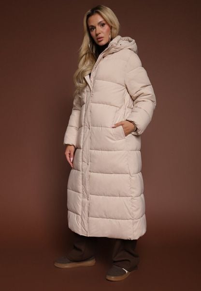 Jasnobeżowa Kurtka o Długim Kroju z Kapturem Ozdobiona Pikowaniem Aforriva. Brązowe kurtki damskie Renee, l, z aplikacjami, z jeansu, z kapturem. Za 239.99 zł.