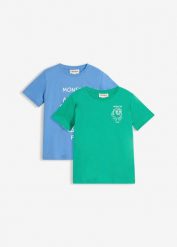 T-shirt z czystej bawełny organicznej (2 szt.). Niebieskie koszule dla chłopców bonprix, bez wzorów, z bawełny, bez kołnierzyka, bez ramiączek. Za 49.98 zł.