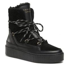 Botki Tommy Hilfiger. Niebieskie botki damskie Tommy Hilfiger, bez obcasa, na płaskiej podeszwie, bez zapięcia. Za 699.99 zł.
