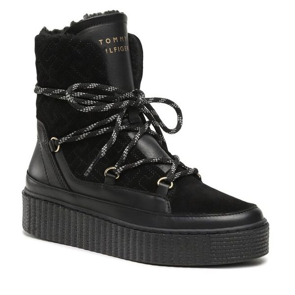 Botki Tommy Hilfiger. Niebieskie botki damskie Tommy Hilfiger, bez obcasa, na płaskiej podeszwie, bez zapięcia. Za 699.99 zł.