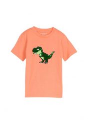 T-shirt marki Tom Tailor z dinozaurem z dwustronnych cekinów. Brązowe koszule dla chłopców bonprix, bez wzorów, z bawełny, bez ramiączek. Za 79.99 zł.