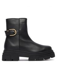 Tommy Hilfiger Botki Leather Chunky Th Buckled Boot FW0FW09549 Czarny. Czarne botki damskie Tommy Hilfiger, ze skóry, bez obcasa, na płaskiej podeszwie, bez zapięcia. Za 749.99 zł.