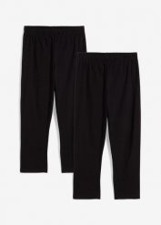 Legginsy rybaczki z materiału z bawełną organiczną (2 szt.). Czarne legginsy dla dziewczynek bonprix, bez wzorów, z bawełny. Za 55.98 zł.