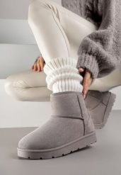 Szare Klasyczne Śniegowce Wsuwane z Imitacji Zamszu Atuvitte. Szare śniegowce i trapery damskie Renee. Za 79.99 zł.