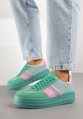 Zielono-Różowe Sneakersy Tenisówki z Ozdobnymi Paskami Melinella. Zielone trampki i tenisówki damskie Born2be, bez wzorów, z jeansu, eleganckie, bez zapięcia. Za 109.99 zł.