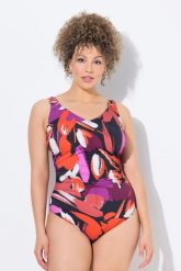 Damski Strój kąpielowy marszczenie miękkie miseczki dekolt w serek. Czerwone kostiumy jednoczęściowe damskie Ulla Popken, plus size, bez wzorów, z elastanu, plus size, do pływania. Za 191.99 zł.
