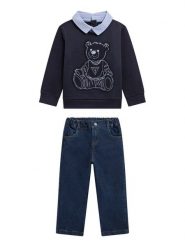 Guess Komplet bluzka i spodnie N5BG15KAX74 Granatowy Regular Fit. Niebieskie spodnie materiałowe dla chłopców Guess, z aplikacjami, z bawełny. Za 299.99 zł.