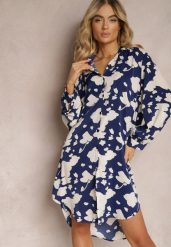 Granatowo-Biała Sukienka o Koszulowym Fasonie Midi Iridesse. Niebieskie sukienki damskie Renee, na lato, l, bez wzorów, bez kołnierzyka, plus size, bez ramiączek, midi, koszulowe. Za 89.99 zł.