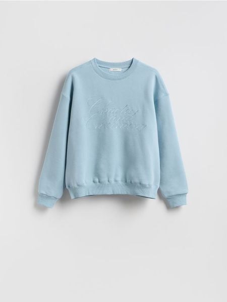 Bluza z haftem - jasnoniebieski. Niebieskie bluzy damskie Reserved, l, bez wzorów, z bawełny, bez kaptura. W wyprzedaży za 69.99 zł.