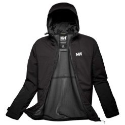 Kurtka przeciwdeszczowa z kapturem Helly Hansen Move. Czarne kurtki sportowe męskie Helly Hansen, bez wzorów, trekkingowe. Za 339.99 zł.