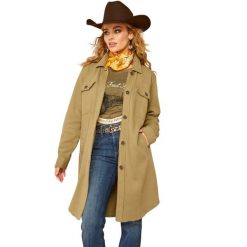 Damski płaszcz jeździecki Ariat Vagabond Duster. Zielone płaszcze damskie Ariat, l, bez wzorów, z tkaniny, eleganckie, bez kaptura. Za 488.80 zł.