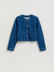 Jeansowa marynarka - niebieski. Niebieskie żakiety damskie Reserved, l, bez wzorów, z denimu. Za 129.99 zł.