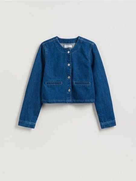 Jeansowa marynarka - niebieski. Niebieskie żakiety damskie Reserved, l, bez wzorów, z denimu. W wyprzedaży za 69.99 zł.
