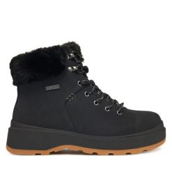 Trzewiki Skechers. Czarne botki damskie Skechers, bez obcasa, na płaskiej podeszwie, bez zapięcia. Za 339.99 zł.