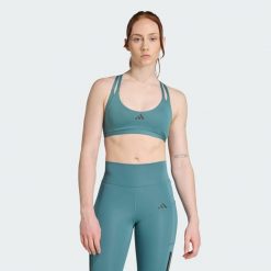 Biustonosz Aeroimpact Luxe Training Light-Support. Niebieskie obuwie sportowe damskie Adidas, bez wzorów, z materiału, na fitness i siłownię. W wyprzedaży za 142.35 zł.
