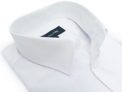 Biała elastyczna koszula męska z długim rękawem Villaro L01. Białe koszule męskie Mmer / Villaro - Koszule męskie, l, bez wzorów, z bawełny, casualowe, bez kołnierzyka, bez ramiączek. W wyprzedaży za 153.00 zł.