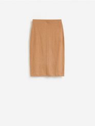 Spódnica midi - beżowy. Brązowe spódnice damskie Reserved, l, bez wzorów, z dzianiny, midi, dopasowane. Za 119.99 zł.