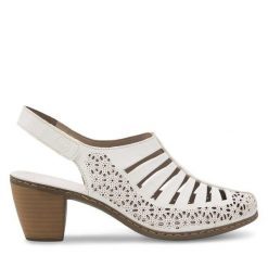 Czółenka Rieker. Białe czółenka damskie Rieker, bez wzorów, bez obcasa, bez zapięcia. Za 299.99 zł.