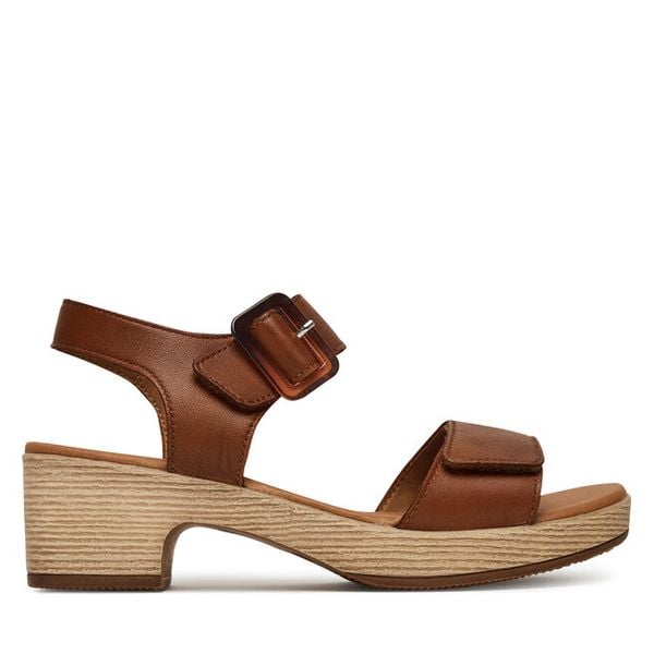 Sandały Remonte. Brązowe sandały damskie Remonte, bez wzorów, bez obcasa, na słupku, bez zapięcia. Za 295.99 zł.