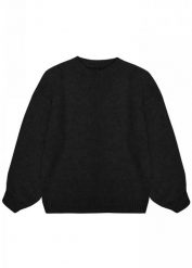 Sweter oversize z bufiastym rękawem BLACK - RIVERO. Czarne swetry damskie Marsala, na lato, bez wzorów, z wełny, klasyczne, bez kołnierzyka, bez ramiączek, bez kaptura. Za 249.90 zł.