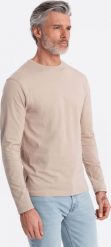 Ombre Męski longsleeve BASIC z okrągłym dekoltem - beżowy V8 OM-LSBL-0106 M. Brązowe bluzki z długim rękawem męskie Ombre, m, bez wzorów, bez kołnierzyka. Za 69.99 zł.