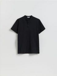 Koszulka polo slim - czarny. Czarne koszulki polo męskie Reserved, l, bez wzorów, z bawełny, bez ramiączek. Za 89.99 zł.