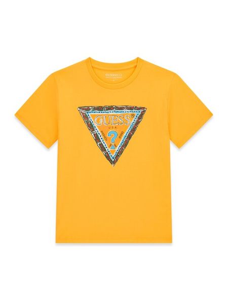 Guess T-Shirt L6GI00 K8HM4 Żółty Regular Fit. Żółte t-shirty dla chłopców Guess, z aplikacjami, z bawełny, bez ramiączek. Za 54.99 zł.