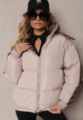 Beżowa Casualowa Kurtka Dwustronna Typu Puffer ze Ściągaczami i Kapturem Erisalanne. Brązowe kurtki damskie Renee, l, bez wzorów, z jeansu. Za 219.99 zł.
