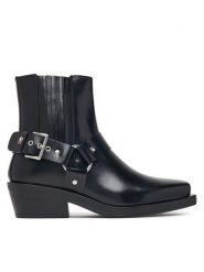 Tommy Jeans Botki Tjw Buckle Leather Cowboy Boots EN0EN03143 Czarny. Czarne botki damskie Tommy Jeans, z jeansu, bez obcasa, na płaskiej podeszwie, bez zapięcia. Za 799.99 zł.