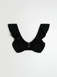 Góra od bikini z falbanami i dekoracyjnym metalem - czarny. Czarne bikini damskie Sinsay, l, bez wzorów. Za 29.99 zł.