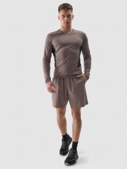 4F Spodenki treningowe z materiału z recyklingu męskie - brązowe S. Brązowe krótkie spodenki sportowe męskie 4f, l, bez wzorów, z dzianiny, na fitness i siłownię. W wyprzedaży za 49.99 zł.