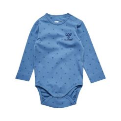 Body z długim rękawem dla dziewczynki Hummel Beesy. Niebieskie body niemowlęce Hummel, bez wzorów, z bawełny, bez ramiączek. Za 117.00 zł.