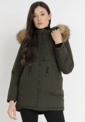 Ciemnozielona Kurtka Hekadina. Zielone kurtki damskie Born2be, l, bez wzorów, z futra, bez kaptura. Za 179.99 zł.
