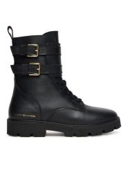 Tommy Hilfiger Trzewiki Biker Laceup FW0FW08986 Czarny. Czarne botki damskie Tommy Hilfiger, ze skóry, bez obcasa, na płaskiej podeszwie, bez zapięcia. Za 719.99 zł.