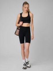 4F Legginsy kolarki treningowe bezszwowe damskie - czarne XS/S. Czarne legginsy damskie 4f, l, bez wzorów, z podwyższonym stanem, na fitness i siłownię. W wyprzedaży za 69.99 zł.