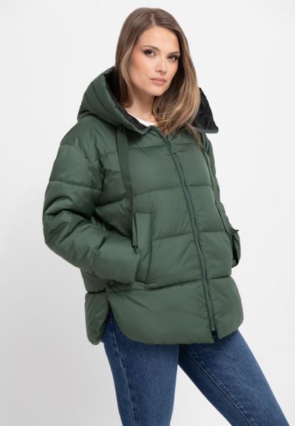 Pikowana kurtka oversize J-LAVEO. Zielone kurtki damskie Volcano, na jesień, m, bez wzorów, z materiału, bez kaptura. Za 359.99 zł.