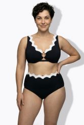 Damskie Bikini falisty brzeg miękkie miseczki regulowane ramiączka. Czarne bikini damskie Ulla Popken, plus size, bez wzorów, plus size. Za 191.99 zł.