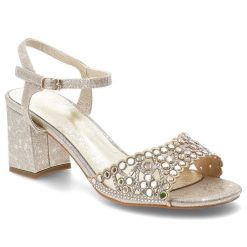 Sandały damskie S.Barski, cholewka ze skóry ekologicznej z metalicznym wykończeniem pasek wokół kostki z regulacją, złote, SR61-0103. Żółte klapki damskie S.BARSKI, bez wzorów, ze skóry ekologicznej, bez obcasa, na obcasie. Za 199.00 zł.