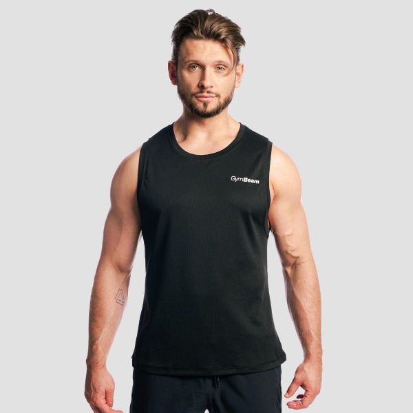 Tank top męski fitness regular Base Mesh. Czarne t-shirty męskie GYMBEAM, m, bez wzorów, z materiału, sportowe, bez kołnierzyka. Za 65.90 zł.