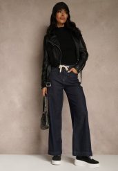 Niebieskie Jeansy z Bawełny High Waist z Ozdobną Sznurówką w Pasie Ohirvyra. Niebieskie jeansy damskie Renee, z podwyższonym stanem. Za 99.99 zł.