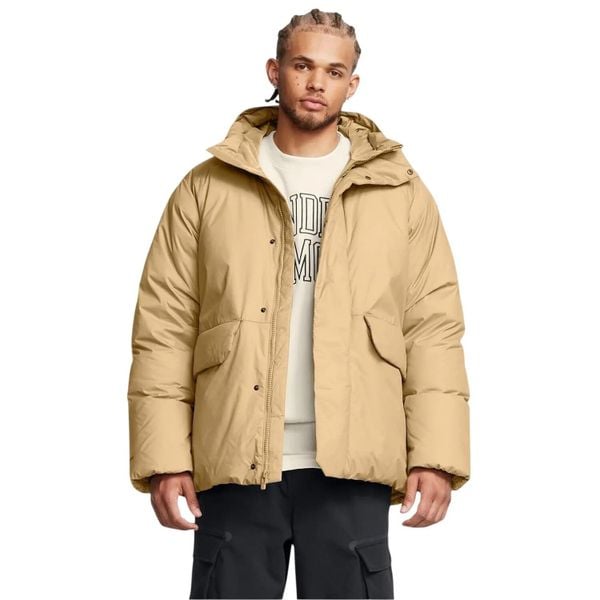 Męska kurtka puchowa Limitless (Brązowa). Brązowe kurtki męskie Under Armour, m, bez wzorów, z materiału, z kapturem. Za 677.35 zł.