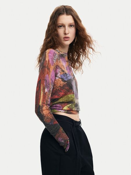 Desigual Sweter Camo Petals 24WWJF75 Kolorowy Regular Fit. Zielone swetry damskie Desigual, l, bez wzorów, z syntetyku, bez kołnierzyka, bez ramiączek, bez kaptura. Za 199.99 zł.
