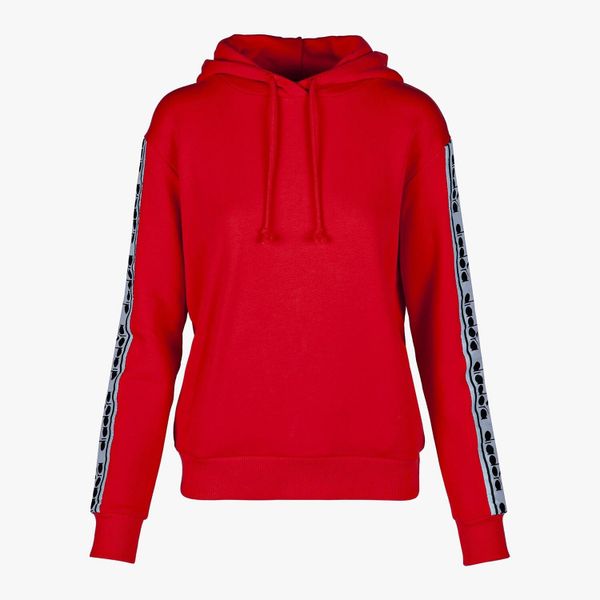Bluza damska DIADORA L. HOODIE TROFEO. Czerwone bluzy damskie Diadora, l, bez wzorów, z bawełny, z kapturem. Za 89.99 zł.