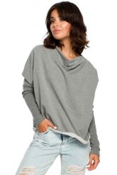 Szara Oversizowa Bluza z Dekoltem Typu Woda. Szare bluzki damskie MOE, l, bez wzorów, z bawełny, bez kaptura. Za 209.90 zł.