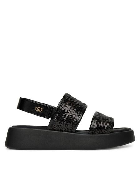 Liu Jo Sandały Amber 01 SA5187 TX055 Czarny. Czarne sandały damskie Liu Jo, bez wzorów, ze skóry, bez obcasa, na płaskiej podeszwie, bez zapięcia. Za 349.99 zł.