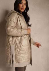 Beżowa Przejściowa Kurtka z Kapturem Zdobiona Pikowaniem Fesulia. Brązowe kurtki damskie Renee, l, z aplikacjami, z jeansu, z kapturem. Za 159.99 zł.