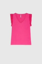 Bluzka z bawełny różowa. Czerwone bluzki damskie MOODO, l, bez wzorów, z bawełny, bez kołnierzyka, bez ramiączek. Za 49.99 zł.
