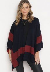 Granatowy Niezapinany Kardigan Ponczo Oversize Shelsie. Niebieskie kardigany damskie Born2be, xl, bez wzorów, bez kołnierzyka, bez ramiączek, bez kaptura. Za 99.99 zł.