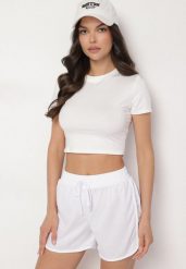 Biały T-shirt z Wiskozą o Dopasowanym Kroju Typu Crop Top Folirra. Białe bluzki damskie Born2be, m, bez wzorów, z jeansu, klasyczne, bez kołnierzyka. Za 39.99 zł.